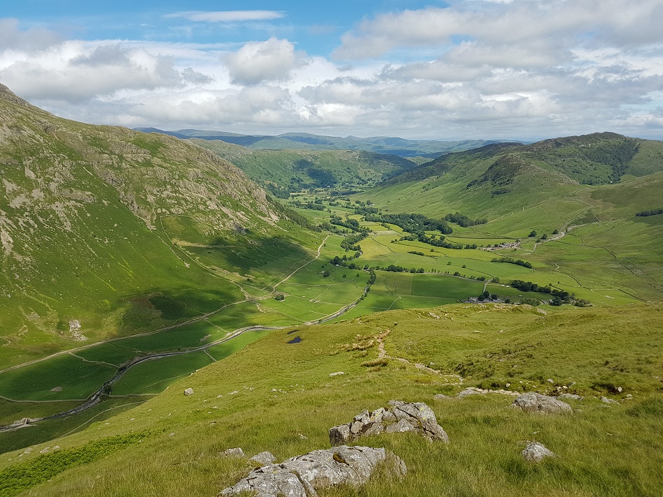 Looking down the Langdale valley from The Band